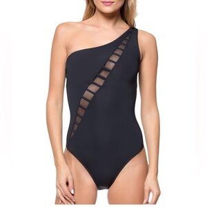 Bleu Rod Beattie Womens Meshing Around Asymmetrical One Shoulder Swimsuit 8